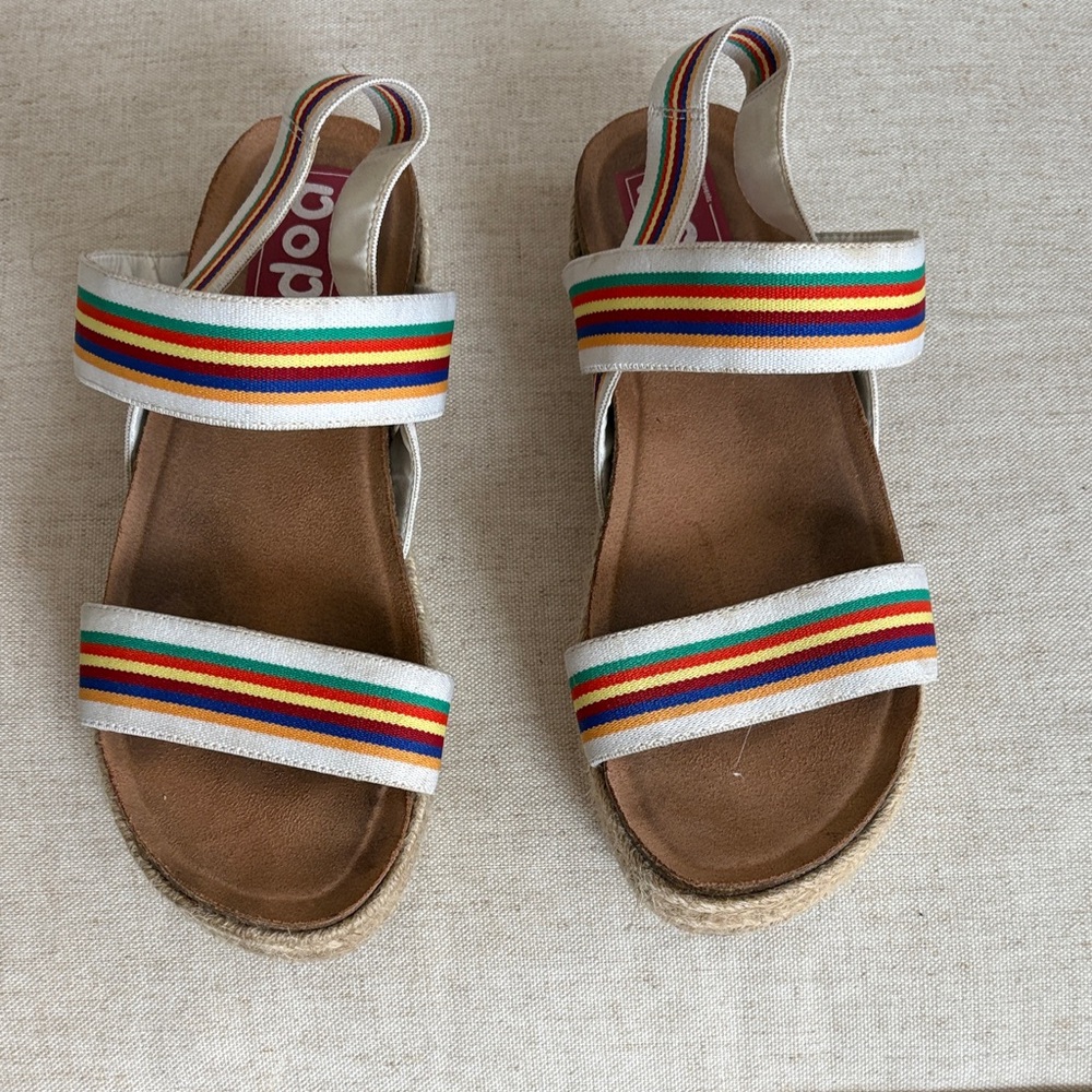 pop Kids White Sandals with Rainbow Stripe Straps